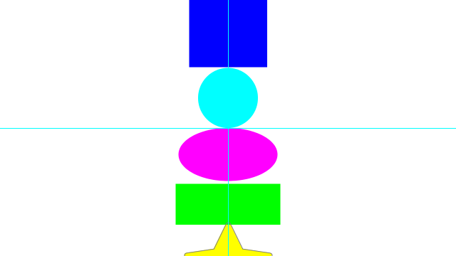 ガイド線を基準に、図形の中心に合わせて、縦に並べた